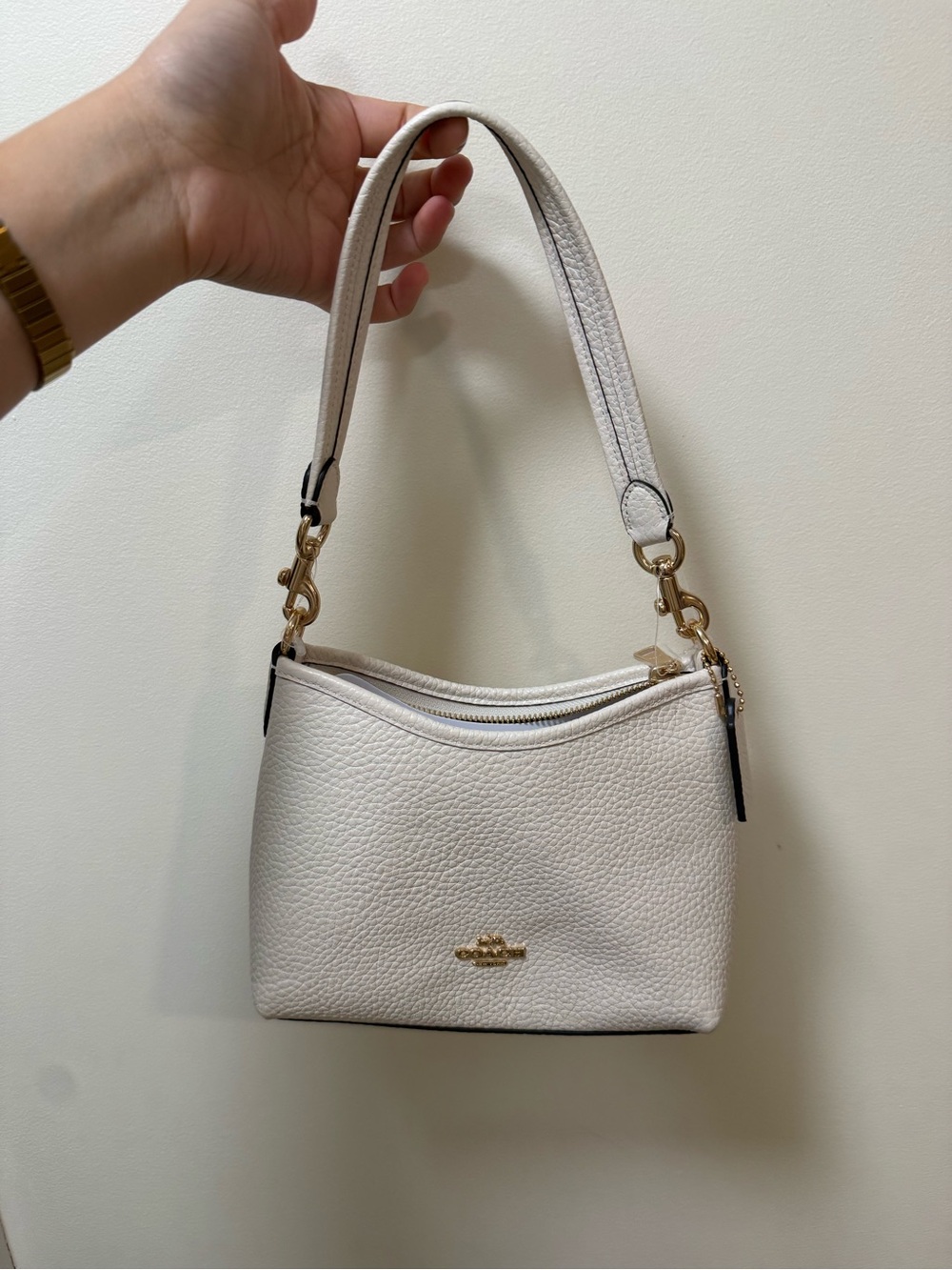 Coach Pebbled Leather Shoulder Bag in Cream with Gold Hardware